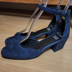 Eileen Fisher Veery Suede Ankle Strap Pump Heels Shoe Navy Blue Women's Size 6.5